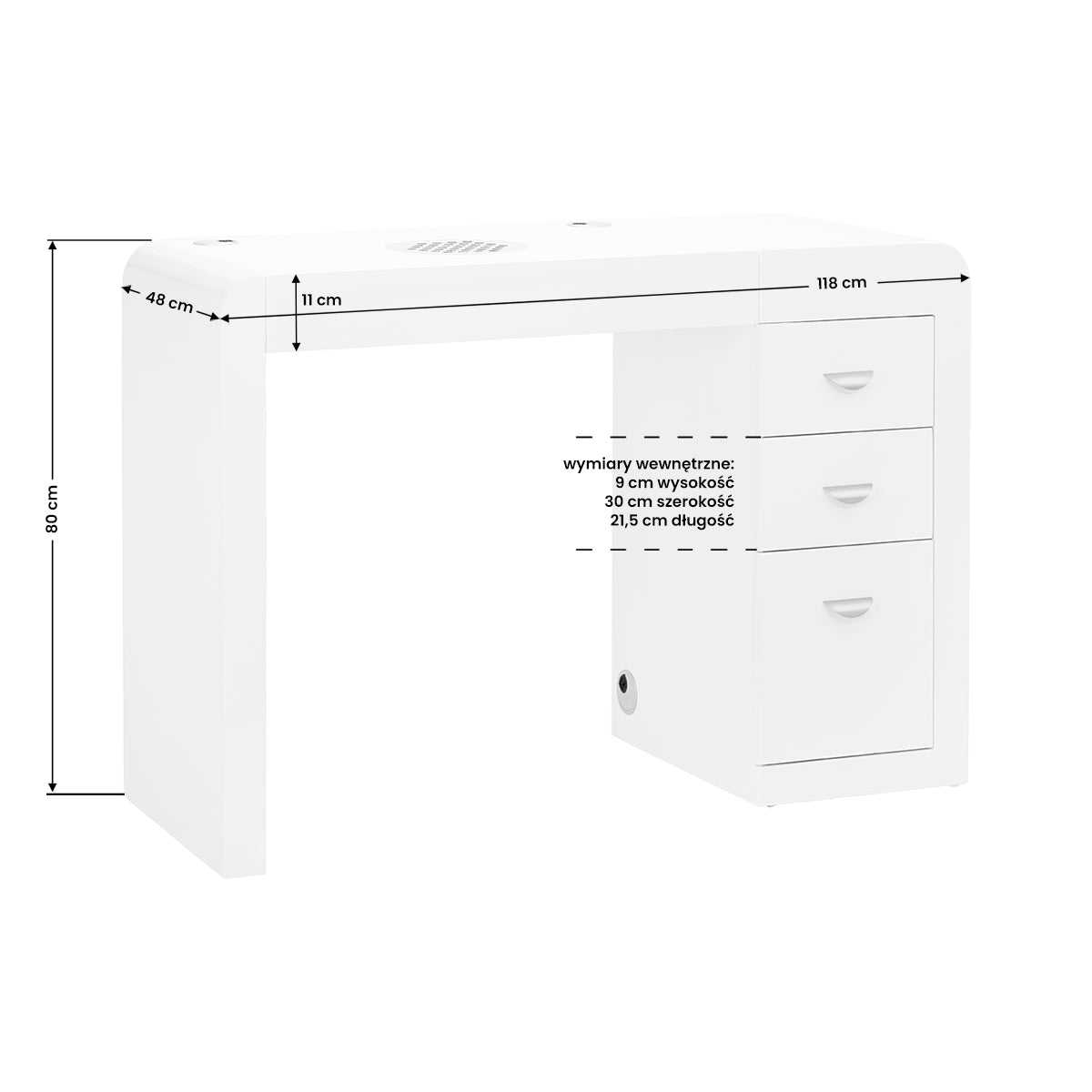 ActiveShop Manicure Desk 312 White Left - front view showing the storage and construction details