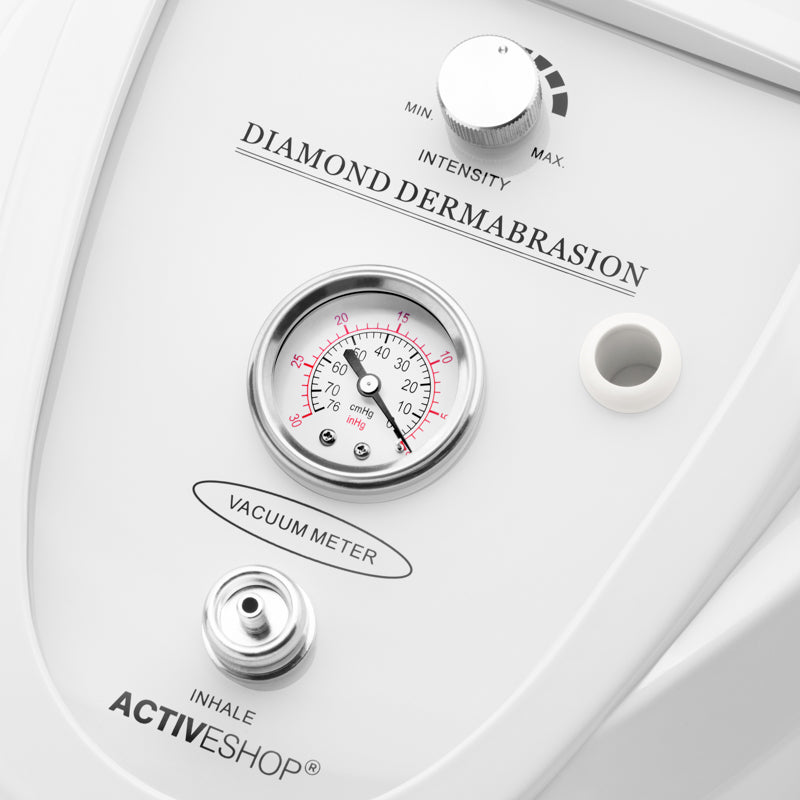 ActiveShop Microdermabrasion Device AM60 - close-up of the pressure gauge and control panel