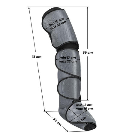 ActiveShop Mirusens Leg & Thigh Pressotherapy Device For Lymphatic Drainage - dimensions and measurements shown