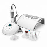 ActiveShop Nail Tech E-File Starter Kit with white N20 nail drill, KT dust collector and 12-piece drill bit set.