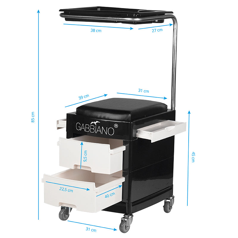 ActiveShop Pedicure Trolley 16 Plus Black / White - dimensions and measurements shown