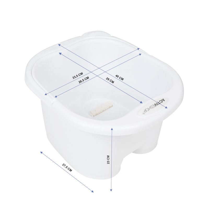 ActiveShop Plastic Pedicure Bowl with Handle & Rollers White - pedicure bowl shown from above with measurements overlaid