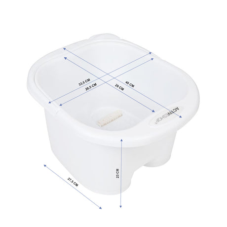 ActiveShop Plastic Pedicure Bowl with Handle & Rollers White - pedicure bowl shown from above with measurements overlaid