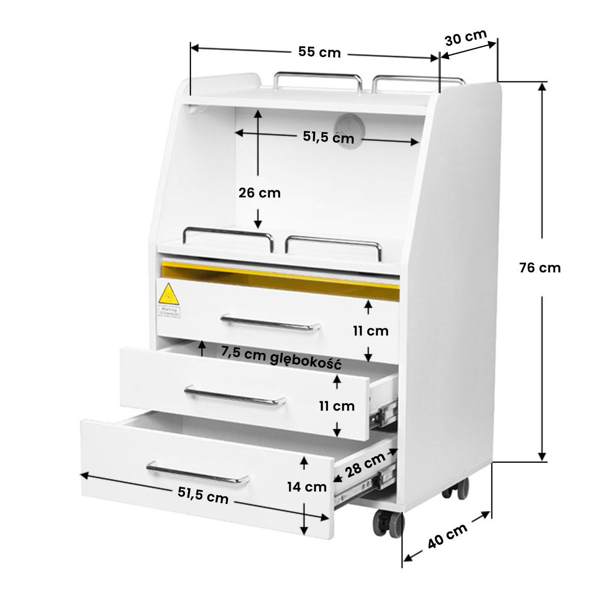 ActiveShop Podiatrist Trolley 601 White - dimensions and measurements shown