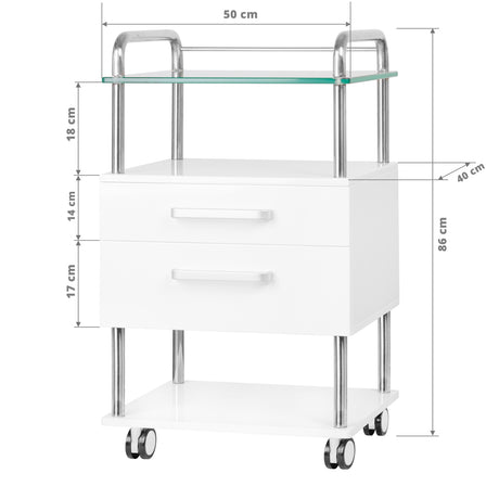ActiveShop Podiatry Beauty Trolley 6052 White - dimensions and measurements shown