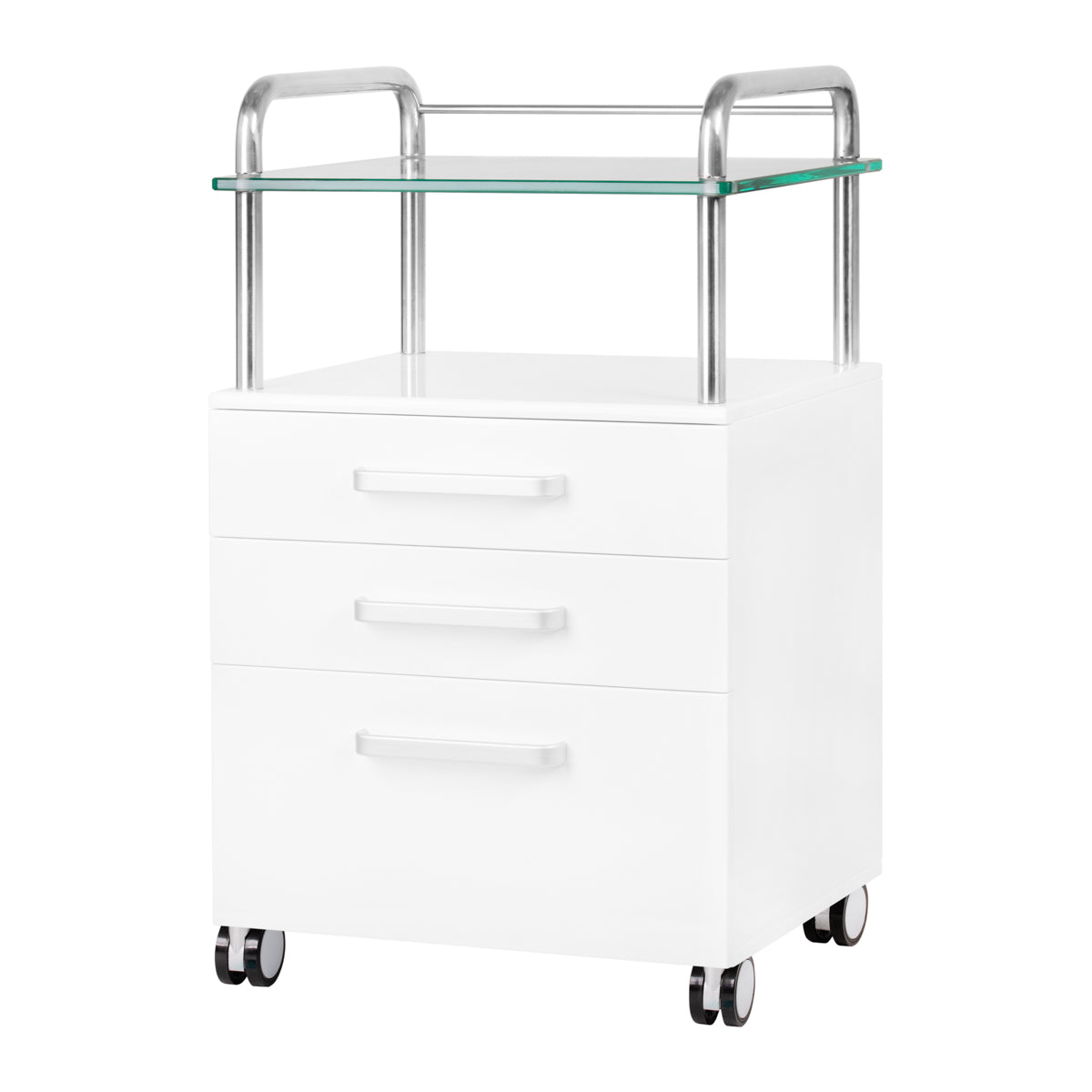 ActiveShop Podiatry Beauty Trolley 6053 White - front view showing the storage and construction details