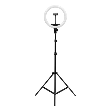 ActiveShop 13-inch LED ring light with black tripod, full front view