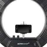 ActiveShop Ring Light 18" 48W LED with Tripod Black - displayed in a styled studio photograph