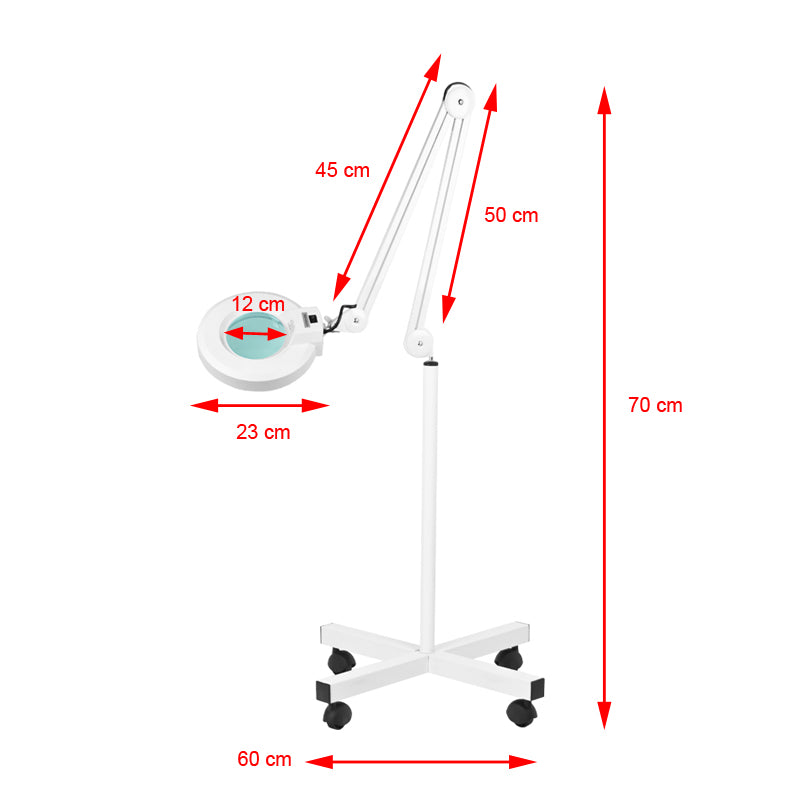 ActiveShop S4 Magnifier Lamp + Tripod & Light Intensity Adjustment - dimensions and measurements shown