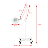 ActiveShop S4 Magnifier Lamp + Tripod & Light Intensity Adjustment - dimensions and measurements shown