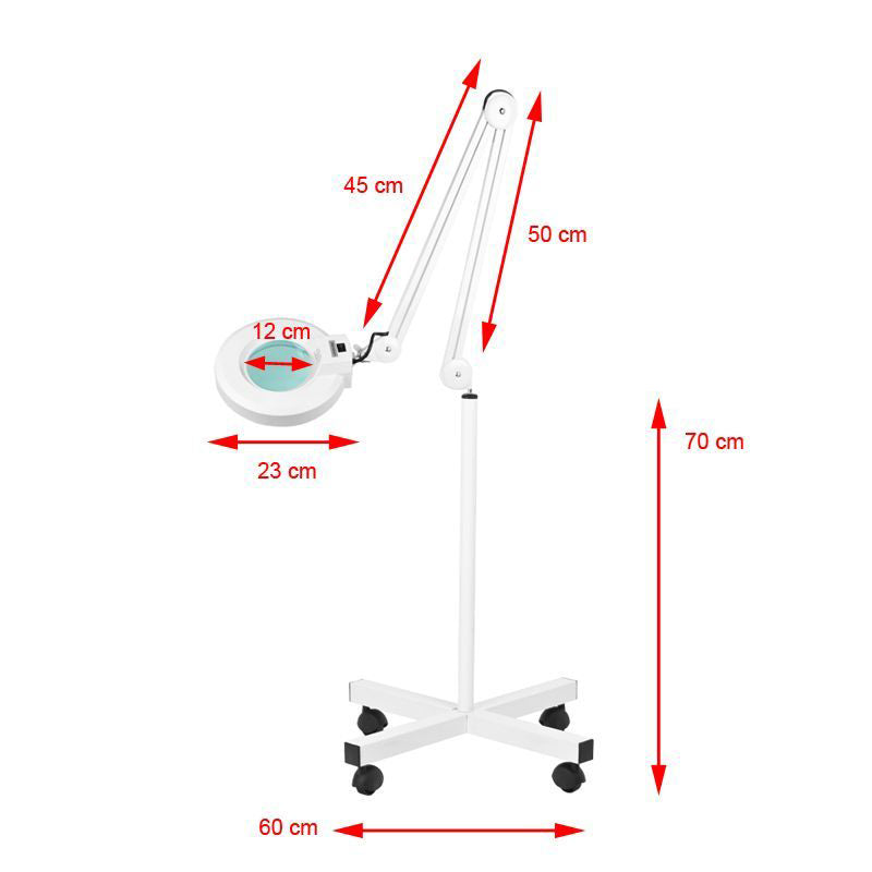 ActiveShop S4 Magnifier Lamp + Tripod - dimensions and measurements shown