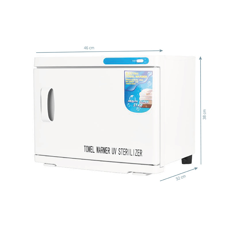 ActiveShop Towel Warmer With UV-C 23L Steriliser White - front view of the towel warmer with its dimensions shown