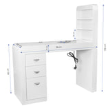 ActiveShop White Beauty Desk 310 with Built-In Absorber Left - front view showing the storage and construction details