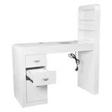 ActiveShop White Beauty Desk 310 with Built-In Absorber Left - front view showing the storage and construction details