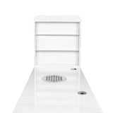 ActiveShop White Beauty Desk 310 with Built-In Absorber Left - front view showing the storage and construction details