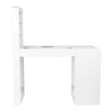 ActiveShop White Beauty Desk 310 with Built-In Absorber Left - front view showing the storage and construction details