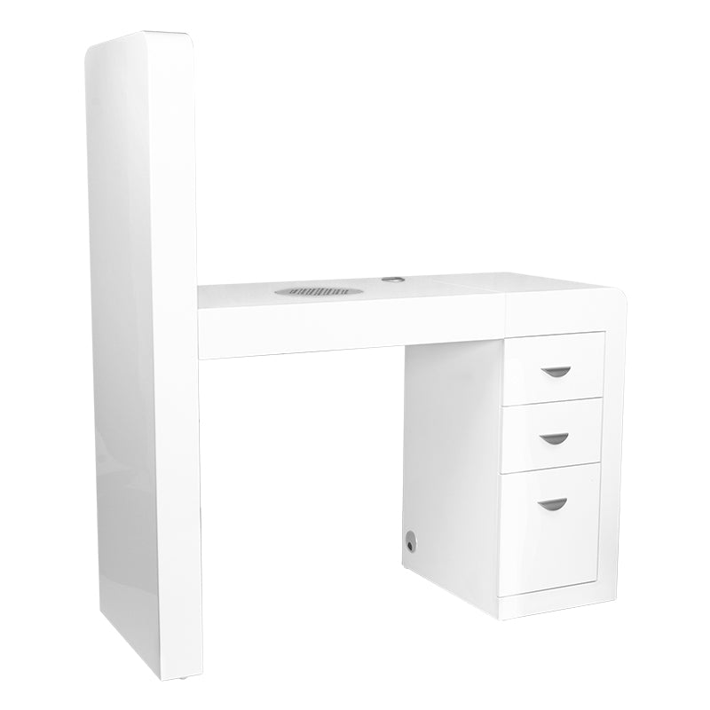 ActiveShop White Beauty Desk 310 with Built-In Absorber Right - front view showing the storage and construction details