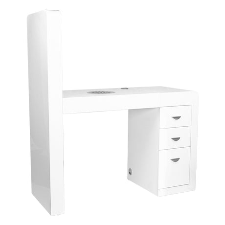 ActiveShop White Beauty Desk 310 with Built-In Absorber Right - front view showing the storage and construction details