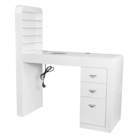 ActiveShop White Beauty Desk 310 with Built-In Absorber Right - front view showing the storage and construction details