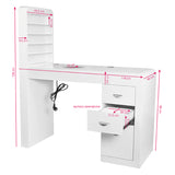 ActiveShop White Beauty Desk 310 with Built-In Absorber Right - dimensions and measurements shown