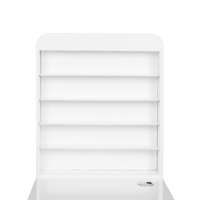 ActiveShop White Beauty Desk 310 with Built-In Absorber Right - front view showing the storage and construction details