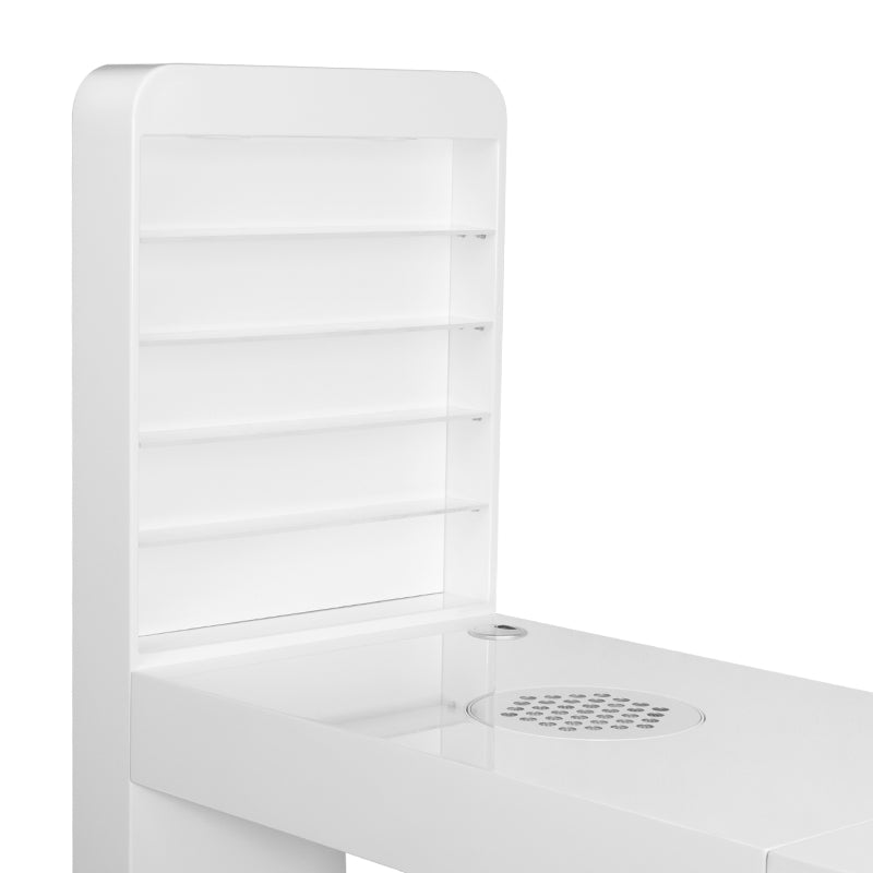 ActiveShop White Beauty Desk 310 with Built-In Absorber Right - displayed in a professional treatment-room setting