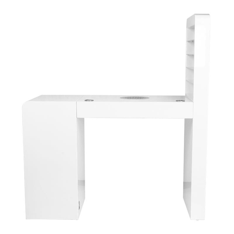 ActiveShop White Beauty Desk 310 with Built-In Absorber Right - front view showing the storage and construction details