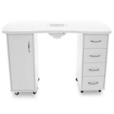 ActiveShop White Desk 2027 with Dual Cabinets & Built-In Absorber - front view showing the storage and construction details