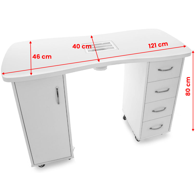 ActiveShop White Desk 2027 with Dual Cabinets & Built-In Absorber - dimensions and measurements shown