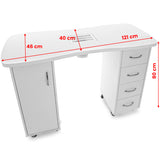 ActiveShop White Desk 2027 with Dual Cabinets & Built-In Absorber - dimensions and measurements shown