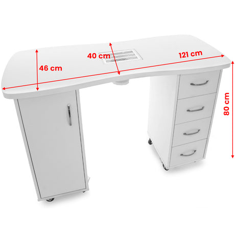 ActiveShop White Desk 2027 with Dual Cabinets & Built-In Absorber - dimensions and measurements shown