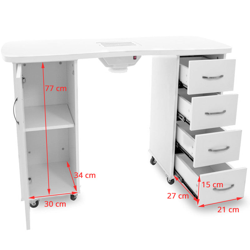ActiveShop White Desk 2027 with Dual Cabinets & Built-In Absorber - dimensions and measurements shown