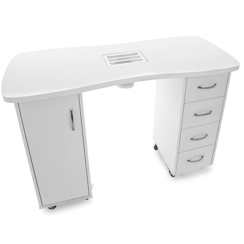 ActiveShop White Desk 2027 with Dual Cabinets & Built-In Absorber - front view showing the storage and construction details
