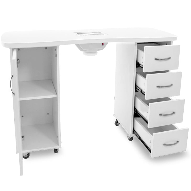 ActiveShop White Desk 2027 with Dual Cabinets & Built-In Absorber - front view showing the storage and construction details