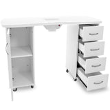 ActiveShop White Desk 2027 with Dual Cabinets & Built-In Absorber - front view showing the storage and construction details