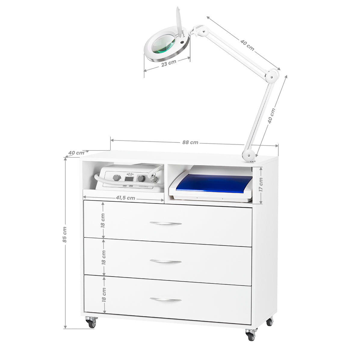 ActiveShop Y-200 Podiatry Unit Set Max - dimensions and measurements shown