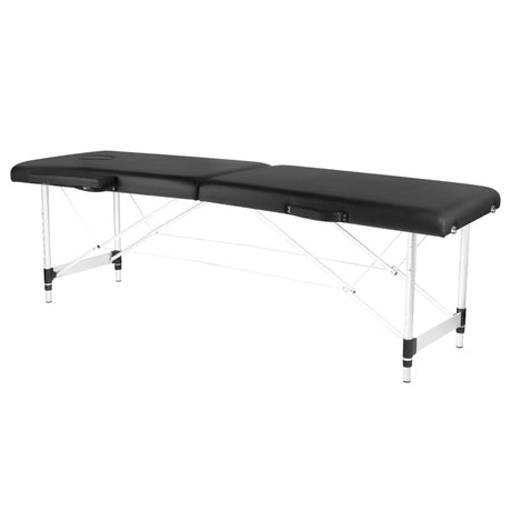 ActivFizjo Aluminium Folding Massage Table Comfort 2 Segments Black & Silver - full product view at an angle on a white background