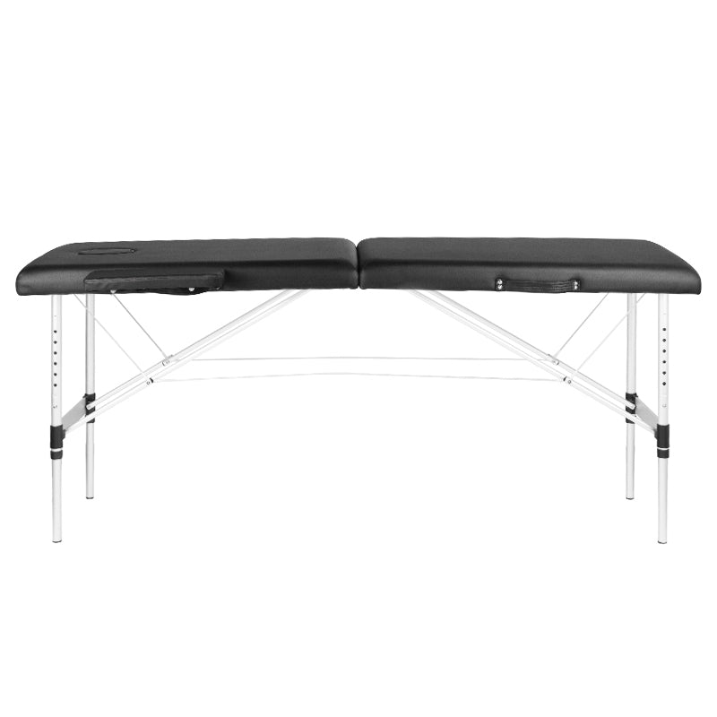 ActivFizjo Aluminium Folding Massage Table Comfort 2 Segments Black & Silver - full product view on a white background