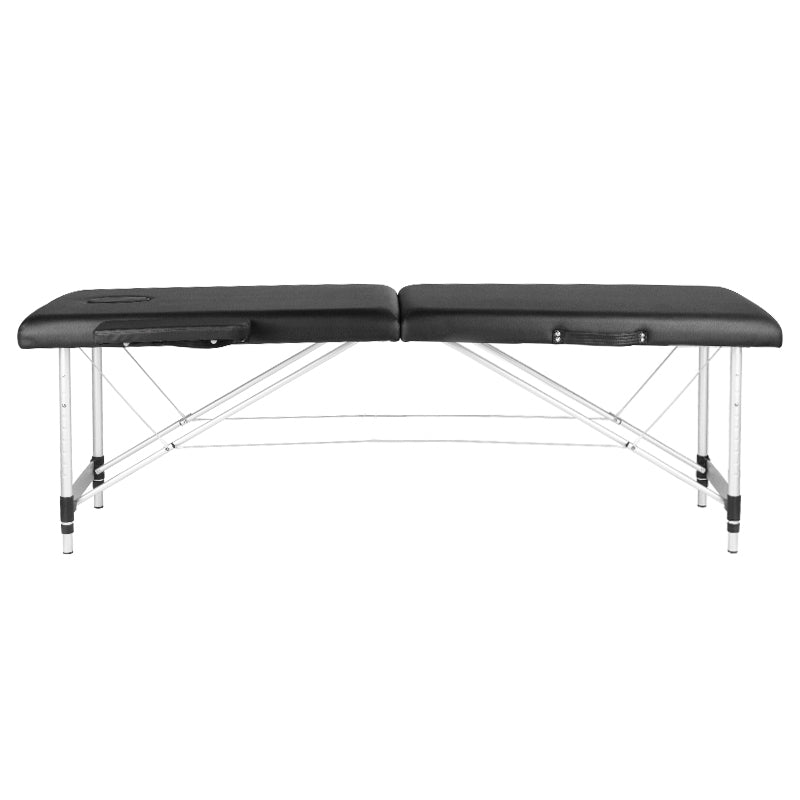 ActivFizjo Aluminium Folding Massage Table Comfort 2 Segments Black & Silver - full product view on a white background
