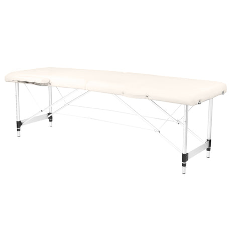 ActivFizjo Aluminium Folding Massage Table Comfort 2 Segments Cream & Silver - full product view at an angle on a white background