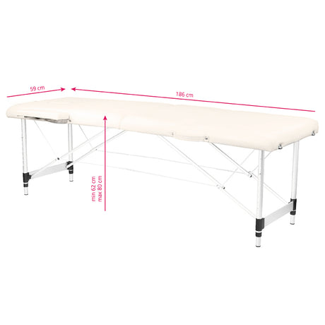 ActivFizjo Aluminium Folding Massage Table Comfort 2 Segments Cream & Silver - full product view on a white background