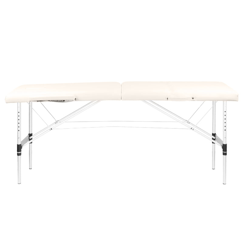 ActivFizjo Aluminium Folding Massage Table Comfort 2 Segments Cream & Silver - full product view on a white background