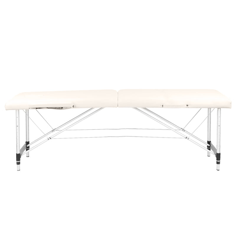 ActivFizjo Aluminium Folding Massage Table Comfort 2 Segments Cream & Silver - full product view on a white background