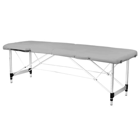 ActivFizjo Aluminium Folding Massage Table Comfort 2 Segments Grey & Silver - full product view at an angle on a white background