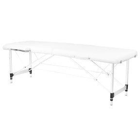 ActivFizjo Aluminium Folding Massage Table Comfort 2 Segments White & Silver - full product view at an angle on a white background
