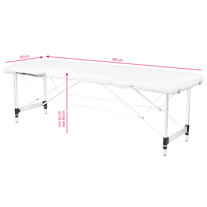 ActivFizjo Aluminium Folding Massage Table Comfort 2 Segments White & Silver - full product view on a white background
