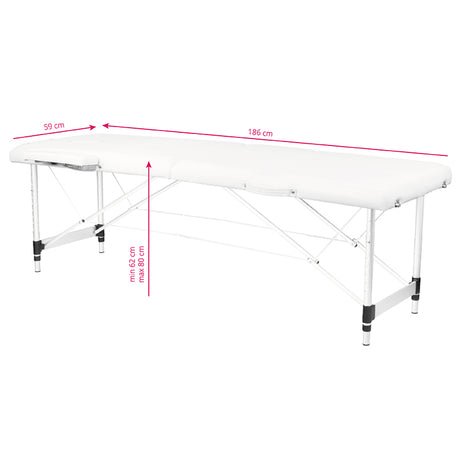 ActivFizjo Aluminium Folding Massage Table Comfort 2 Segments White & Silver - full product view on a white background