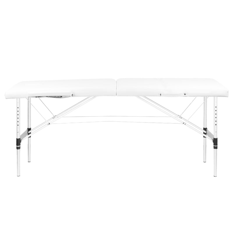 ActivFizjo Aluminium Folding Massage Table Comfort 2 Segments White & Silver - full product view on a white background