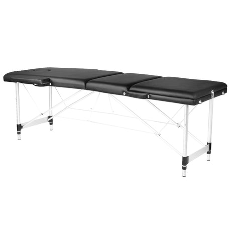 ActivFizjo Aluminium Folding Massage Table Comfort 3 Segments Black & Silver - full product view at an angle on a white background