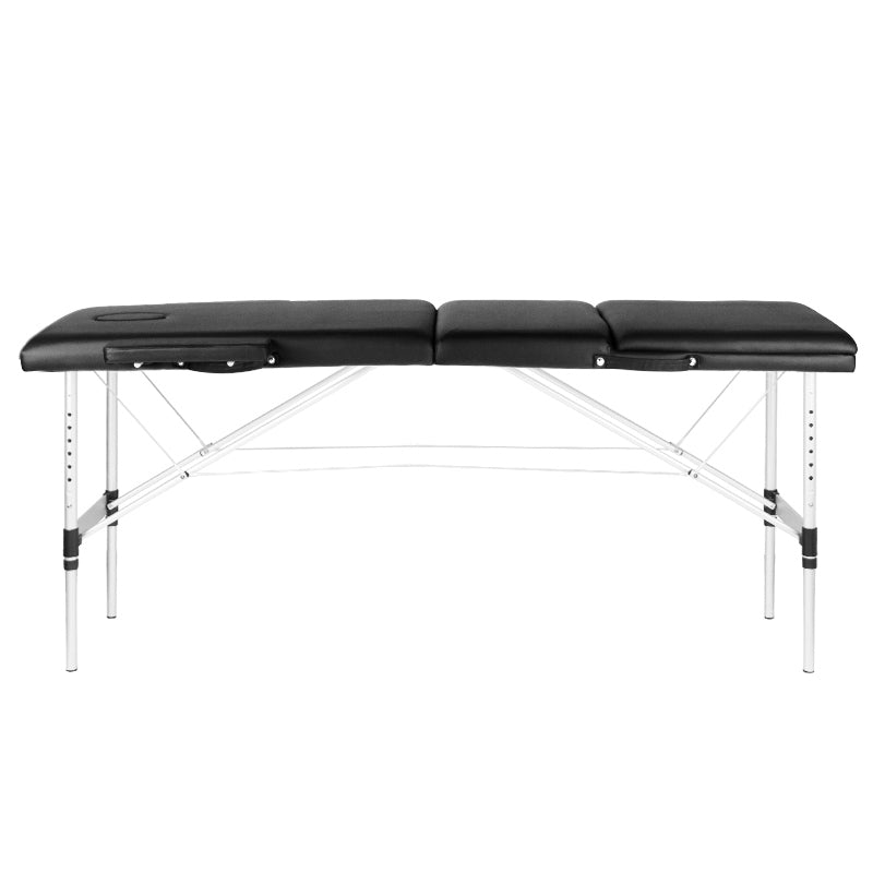 ActivFizjo Aluminium Folding Massage Table Comfort 3 Segments Black & Silver - full product view on a white background